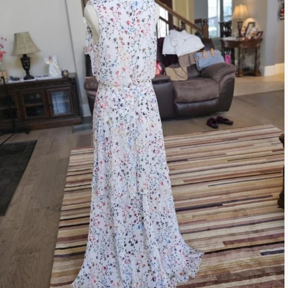 Monique Lhuillier floral romantic fairy  dress gown 10 - Picture 7 of 14